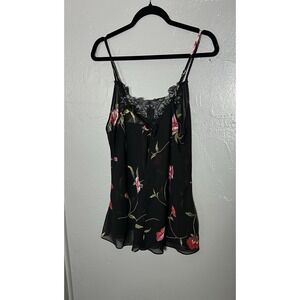 Private Luxury's Size M Satin Cami Dark Floral And Lace V-neck Holiday Night